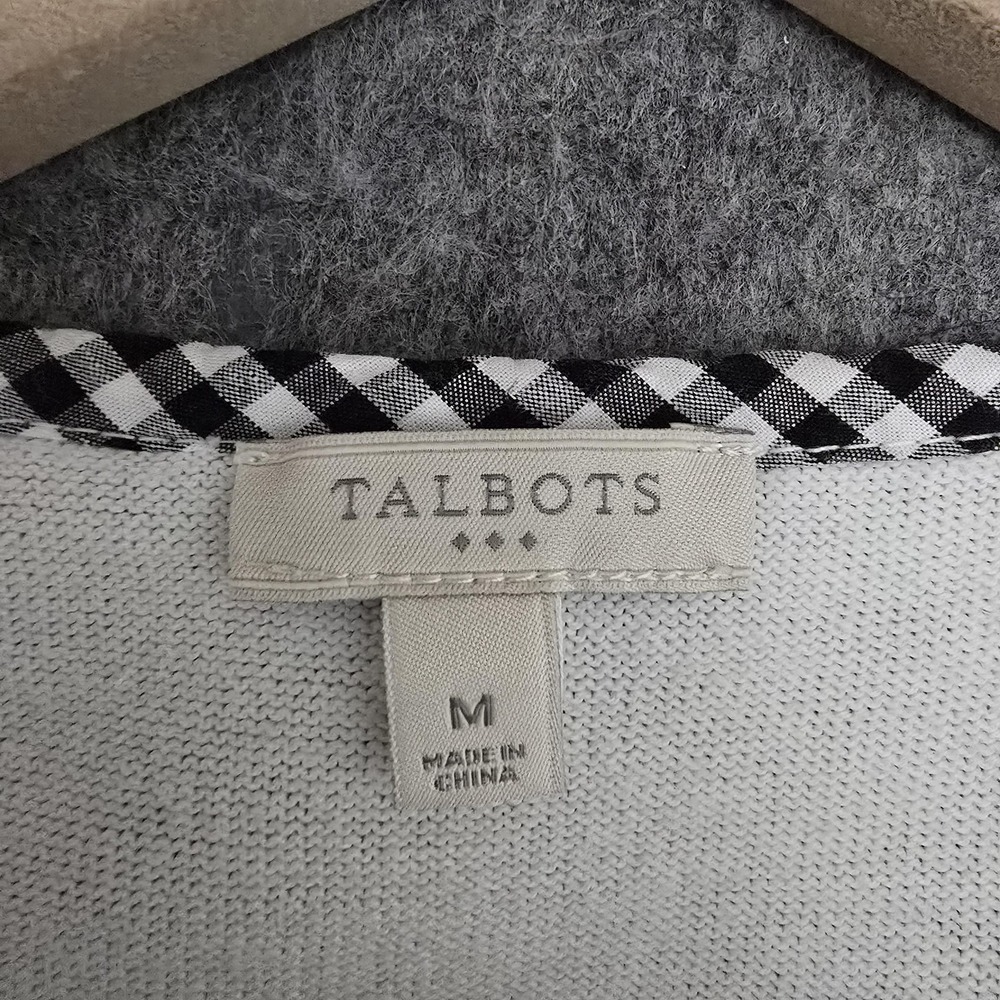Talbots Sweater‎ Womens M White Pineapple Knit Gingham Trim Button Cuff Pullover - Picture 7 of 13